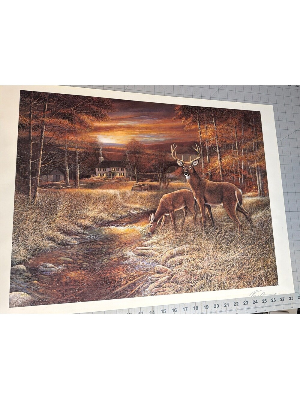 Ruane Manning Deer & Cottage Charm Art Print 28.5” X 20.75”